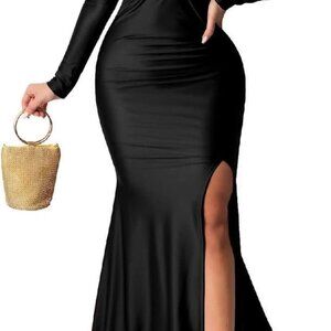 Women's Off Shoulder V Neck Maxi Dress Long Sleeve Formal Evening Gown